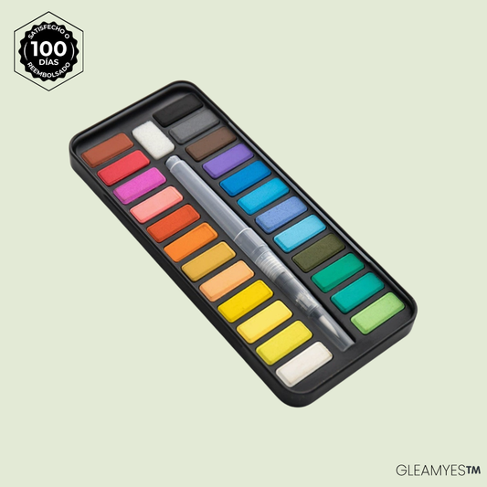 GLEAMYES™ – Paleta de Acuarela 24 Colores & Pincel Recargable
