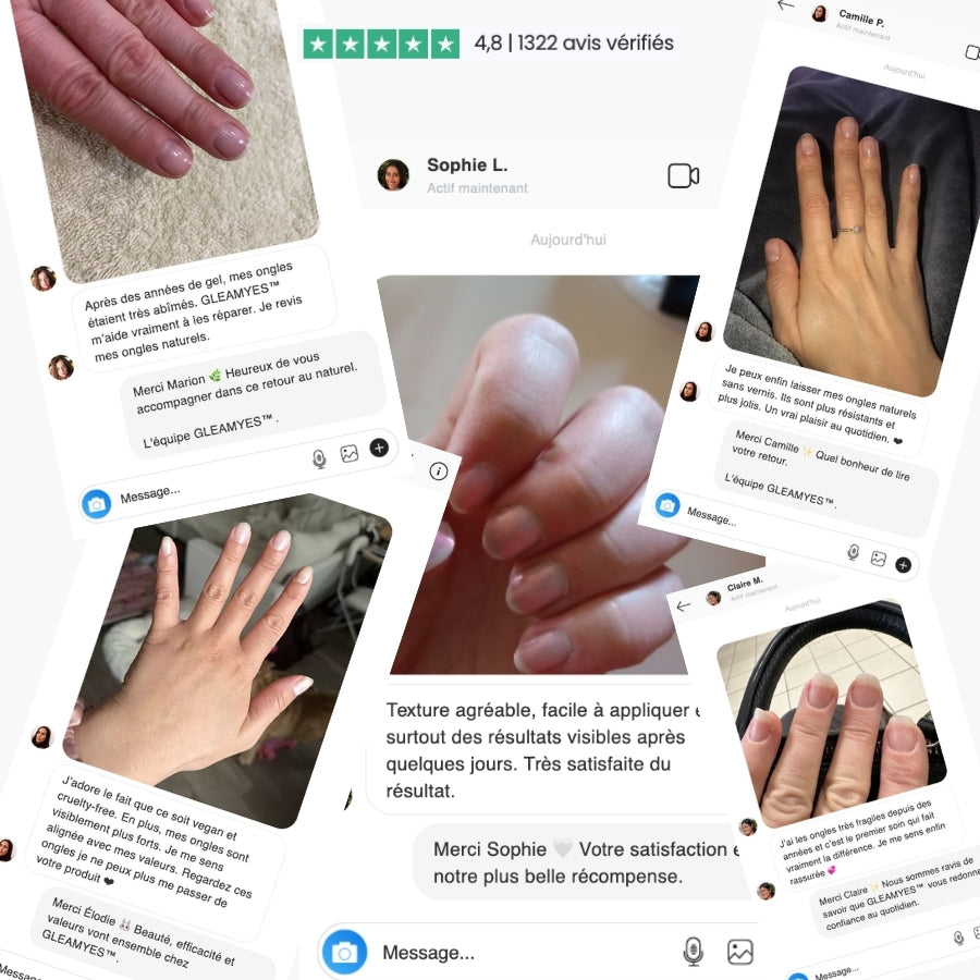 GLEAMYES™️ - Durcisseur Ongles 2-en-1 Fortifiant & Protecteur